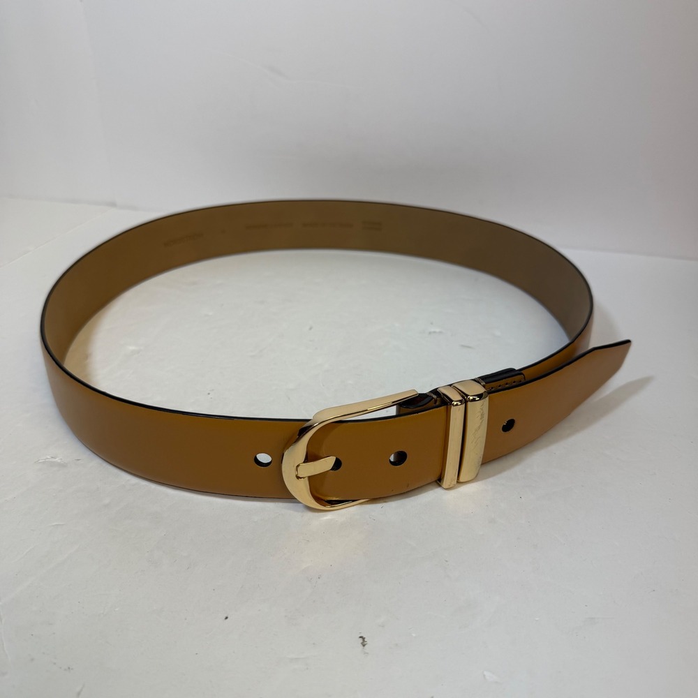 Nordstrom Womens Tan Leather Belt Gold Buckle Cognac Brown Size Medium